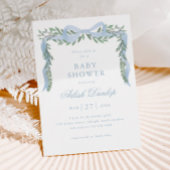 Invitation Elégante Bow Bleue avec Baby shower Garçon Vert
