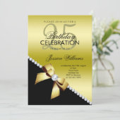 Invitation Elégante Bow Diamond, Gold & Black Anniversaire (Debout devant)