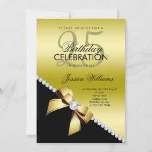 Invitation Elégante Bow Diamond, Gold & Black Anniversaire