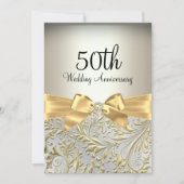 Invitation Elégante Bow Or & Floral Swirl 50e anniversaire (Devant)