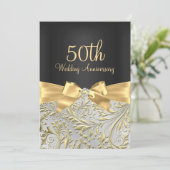 Invitation Elégante Bow Or & Floral Swirl 50e anniversaire (Debout devant)