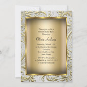 Invitation Élégante Bow or florale tourbillon 50e fête d'anni (Dos)