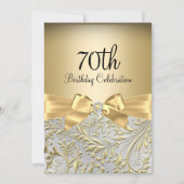 Invitation Élégante Bow or florale tourbillon 70e fête d'anni (Devant)