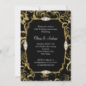 Invitation Élégante Bow or noir diamant 50e anniversaire (Dos)