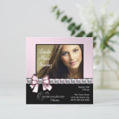 Invitation Elégante Bow rose Diamant Photo Quinceanera (Debout devant)