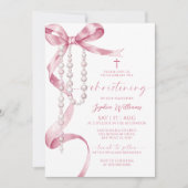 Invitation Elégante Bow rose & Rosary Christening (Devant)