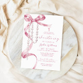 Invitation Elégante Bow rose & Rosary Christening