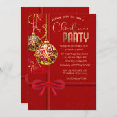 Invitation Elégante Bow rouge, Christmas Balls Compagnie de N (Devant / Derrière)