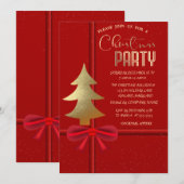 Invitation Elégante Bow rouge, Compagnie de Noël Arbre de Noë (Devant / Derrière)