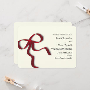 Invitation Elégante Bow rouge dessinée à la main - minimalist