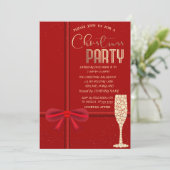Invitation Elégante Bow rouge, Société de Noël en verre de ch (Debout devant)