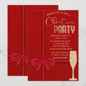 Invitation Elégante Bow rouge, Société de Noël en verre de ch (Devant / Derrière)