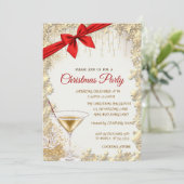 Invitation Elégante Bow rouge, Verre d'or, Étoiles Entreprise (Debout devant)