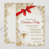 Invitation Elégante Bow rouge, Verre d'or, Étoiles Entreprise (Devant / Derrière)