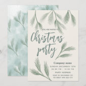 Invitation Elégante branche de pin aquarelle fête de Noël (Devant / Derrière)