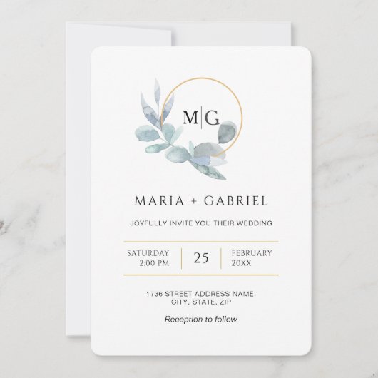 Invitation Elégante branche de verdure. Mariage (Devant)