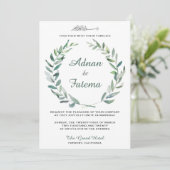 Invitation Elégante Branche d'olive Aquarelle Mariage islamiq (Debout devant)