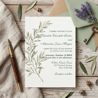 Invitation Élégante branche d'olive verte botanique de mariag