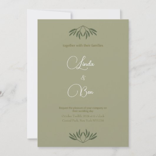 Invitation Élégante branche d'olivier en mariage couleur saug (Devant)