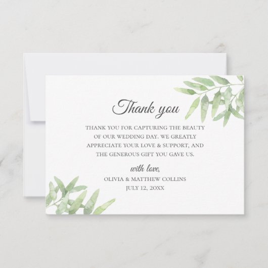 Invitation Élégante Branche D'Olivier. Merci mariage simple (Devant)