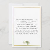 Invitation Élégante Branche Photo Célébration de la vie (Dos)