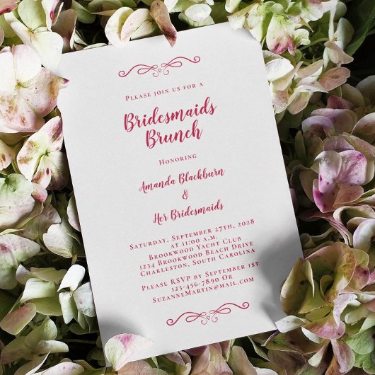 Invitation Élégante Bridal Brunch Bridesmaitres Magenta Red C