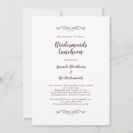 Invitation Élégante Bridal Luncheon Bridesmaids Bourgogne Bla (Devant)