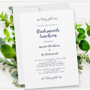Invitation Élégante Bridal Luncheon Bridesmaiers Chic Navy Bl