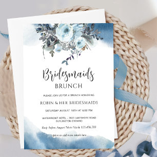 Invitation Elégante Bridesmaitres Florales Bleues Brunch/Déje