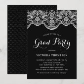 Invitation Élégante Brocade Lace Black Graduation Party (Devant / Derrière)