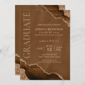 Invitation Élégante Brown Gold Agate Graduation Party (Devant / Derrière)