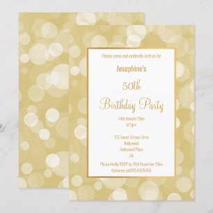 INVITATION ÉLÉGANTE BULLE D'OR BLANC ANNIVERSAIRE PERSONNALIS