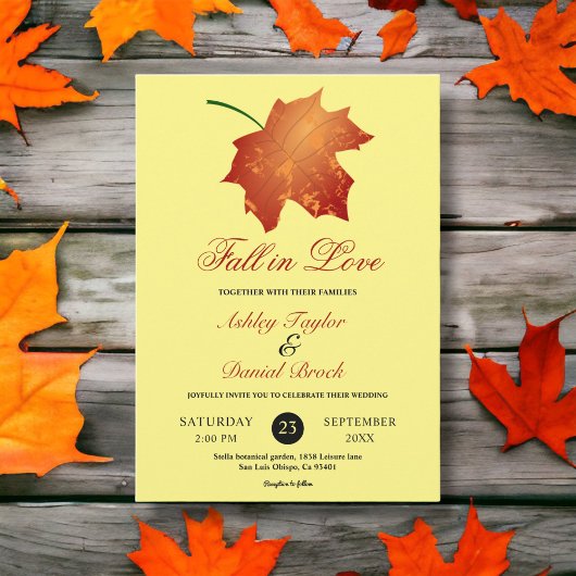Invitation Élégante Burgundy Feuilles de automne Mariage flor