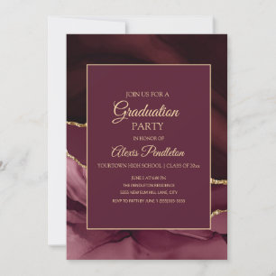 Invitation Élégante Burgundy Gold Marble Party