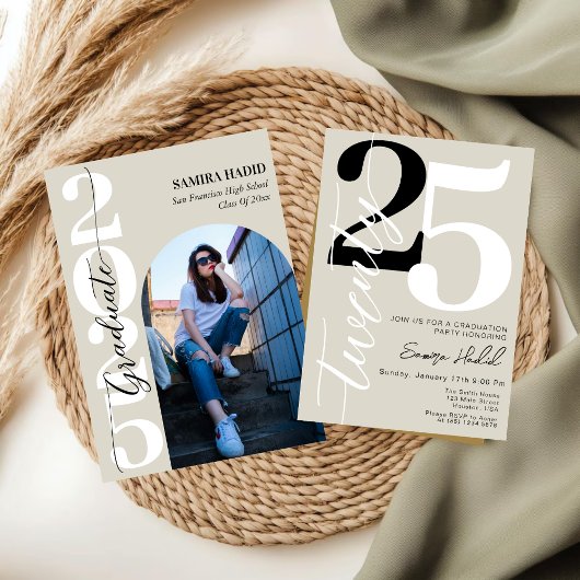 Invitation Élégante Calligraphie Arch Photo Graduation Party