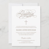 Invitation Élégante calligraphie beige blanc Baptême (Devant)