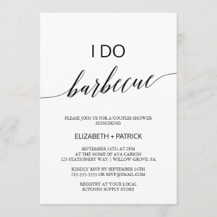 Invitation Élégante calligraphie blanche et noire I Do Barbec