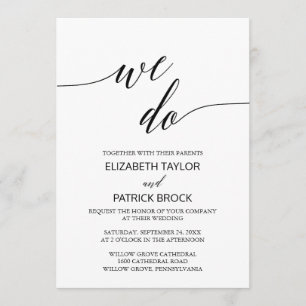 Invitation Élégante calligraphie blanche noire "We Do" Mariag