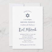 Invitation Élégante calligraphie bleue marine | Bat mitzvah (Devant)