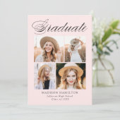 Invitation Élégante Calligraphie Blush 4 Photo Graduation Par (Debout devant)