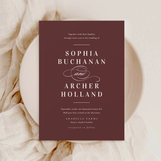 Invitation Élégante calligraphie Burgundy Maroon Mariage