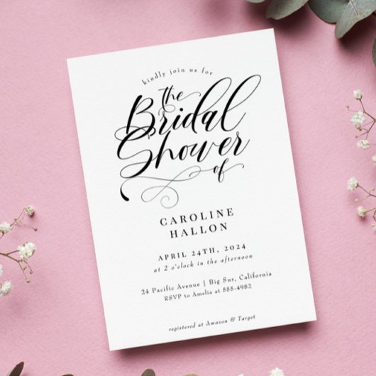 Invitation Élégante calligraphie Classic Fête des mariées Inv