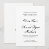 Invitation Élégante calligraphie Classique Blanc Noir Mariage (Devant / Derrière)