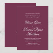 Invitation Élégante calligraphie Classique Bourgogne Mariage (Devant / Derrière)