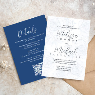 Invitation Élégante calligraphie classique Floral Dusty Blue