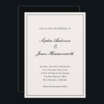 Invitation Elégante Calligraphie Crème Blanc Noir Mariage<br><div class="desc">Elégant,  formel et classe modèle avec typographie de script de calligraphie pour les noms du couple,  arrière - plan blanc crème,  cadre élégant sur le devant et un dossier noir. Customisez-le avec vos propres informations de mariage.</div>