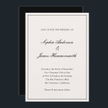 Invitation Elégante Calligraphie Crème Blanc Noir Mariage<br><div class="desc">Elégant,  formel et classe modèle avec typographie de script de calligraphie pour les noms du couple,  arrière - plan blanc crème,  cadre élégant sur le devant et un dossier noir. Customisez-le avec vos propres informations de mariage.</div>