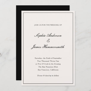 Invitation Elégante Calligraphie Crème Blanc Noir Mariage