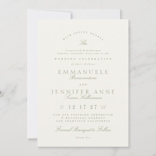 Invitation Élégante Calligraphie de crème de sable Forme Le M (Devant)