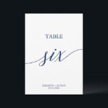 Invitation Élégante calligraphie de la marine Tableau Six Num<br><div class="desc">Cette élégante calligraphie marine tableau six numéro de table est parfait pour un mariage simple. Le design neutre présente une carte minimaliste décorée de typographie romantique et fantaisiste. La carte s'imprime à l'avant et à l'arrière (double face). Les autres numéros de tableau de la collection sont vendus séparément.</div>